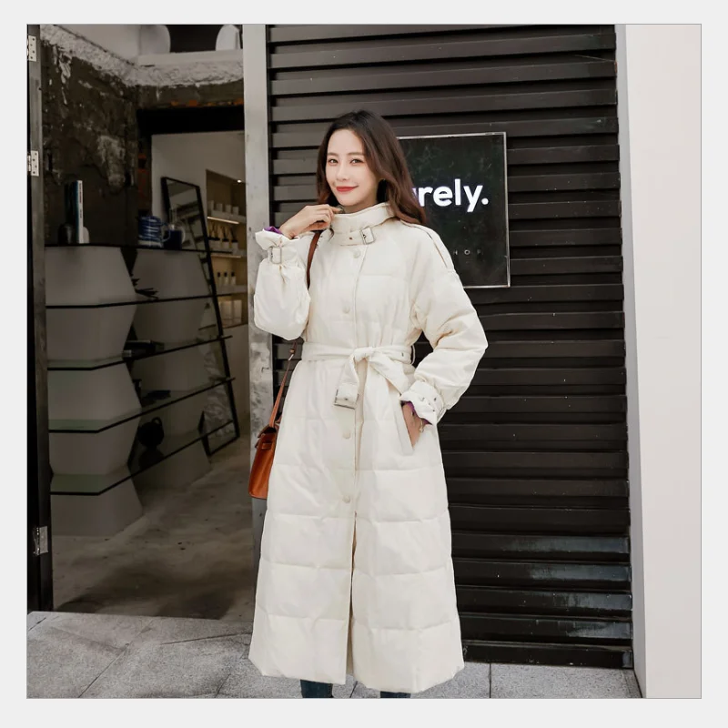 Белый Для женщин пуховая куртка slim fit whit на утином пуху одежда оверсайз для Для женщин длинное зимнее пуховое пальто Теплая парка - Цвет: Белый