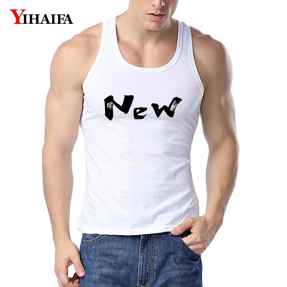 

YIHAIFA Stylish Mens Gym Clothing Tank Top New Letters Printed Bodybuilding Singlet Fitness Men Vest Sports Undershirt