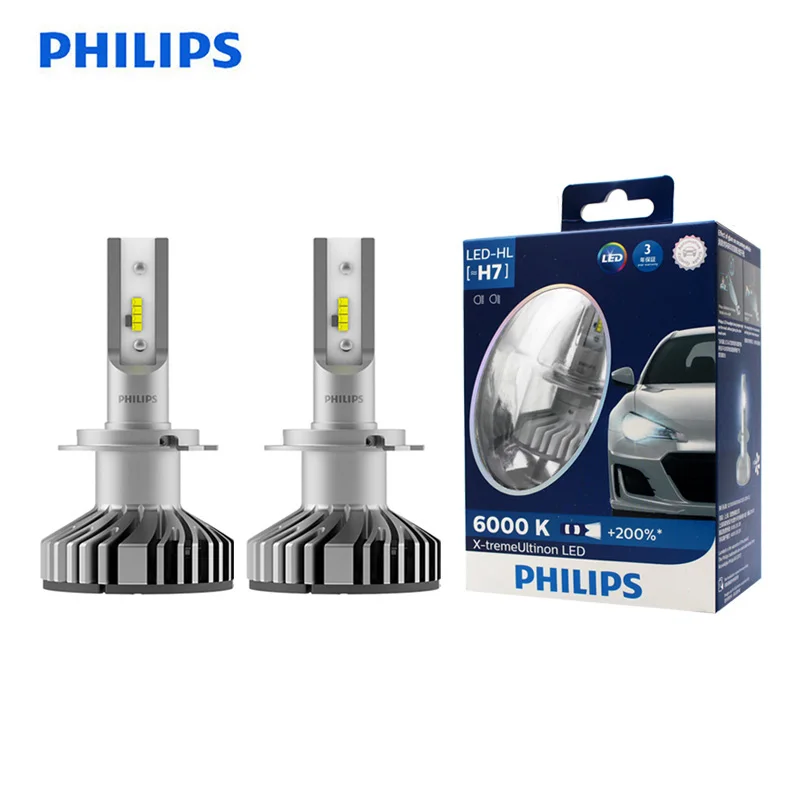 Philips LED H7 25W X-treme Ultinon LED Car Headlight Auto Lamps 6000K White  Original Bulbs +200% Brighter 12985BWX2, Pair