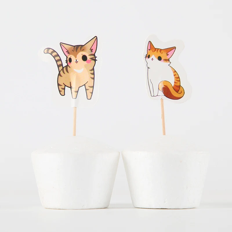 24 шт./лот с рисунком в виде котиков милые для капкейка-детский день рождения