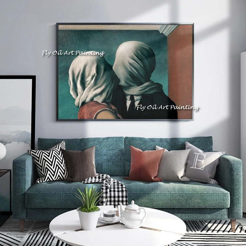 

Известное искусство The Kiss Lover By Rene Magritte, Картина на холсте, ручная роспись, сурреализм, настенные картины для украшения дома
