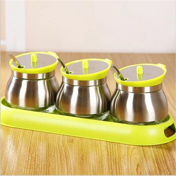 

Seasoning Box-Seasoning Bottle Glass Seasoning Box Household Salt Shaker Sugar MSG Seasoning Bottle Seasoning 4Pcs/Set