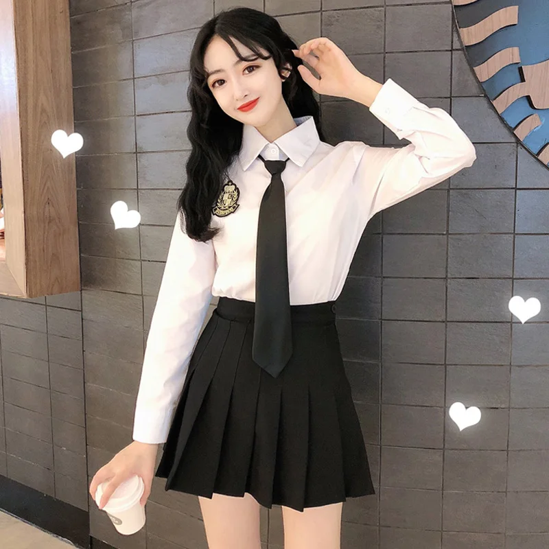 Female Shirt Tie College Wind big size JK Korean Students 2020 Spring Long-sleeved White Shirt School Skirt Uniform College