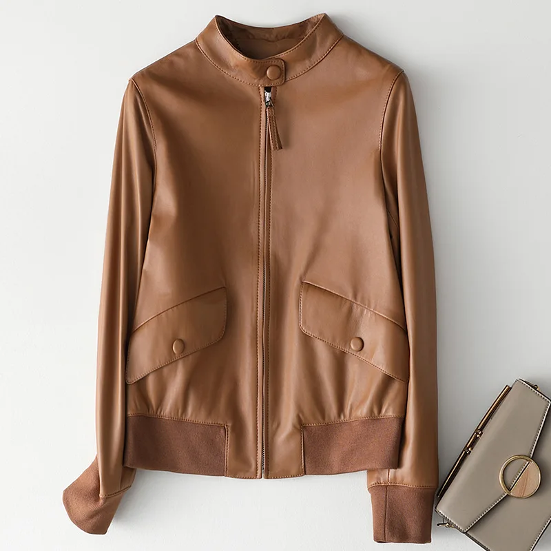 

Autumn Spring Sheepskin Coat Female Korean Short Streetwear Genuine Leather Jacket Women Winter 100% Real Leather Coat 17