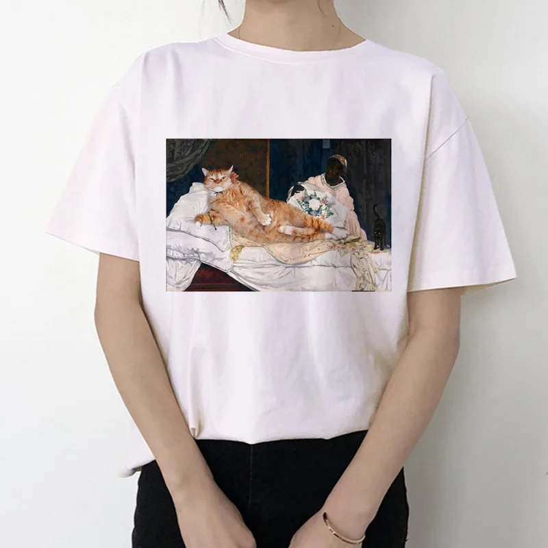 Забавная женская футболка с котом,, микеланжело, Корейская, Kawaii, Ulzzang, футболка, женская, графическая, короткий рукав, принт, футболка с круглым вырезом, модная