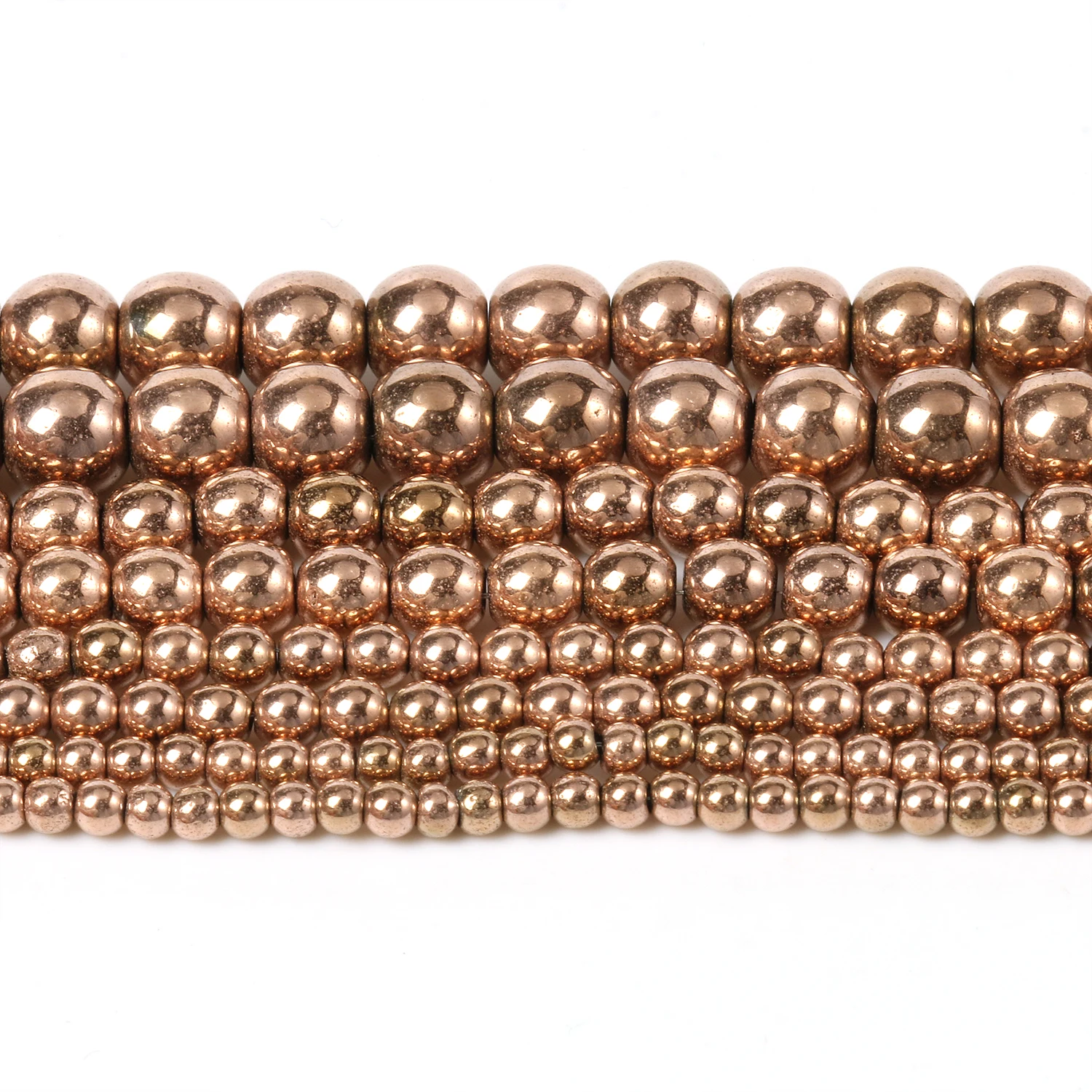 Natural Stone Hematite Round Beads in Gold & Silver Tones for Jewelry Making - 15'' Strand