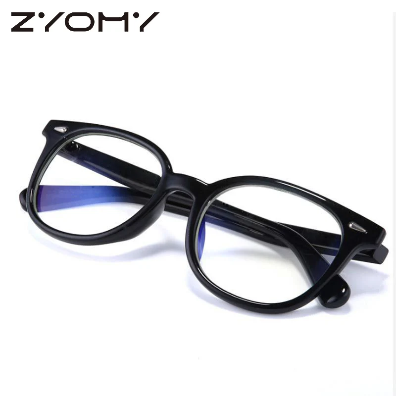 bright black Модные ретро очки с защитой от синего излучения, оправа для очков, винтажная круглая оправа для мужчин и женщин, очки для чтения, очки для компьютера - Цвет оправы: bright black