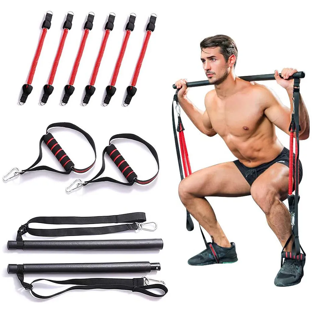 Resistance Bands Portable Home Gym Pilates Bar System Full Body Workout Fitness Equipment