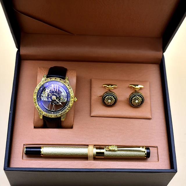 Fashion Men's Mechanical Carved Hollow Tourbillon Watches Set 2