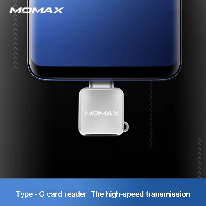 

Momax CT1 elite type-c card reader Seconds speed of 5 GBPS Capacity 128 GB Plug and play Strong compatibility Small and portable