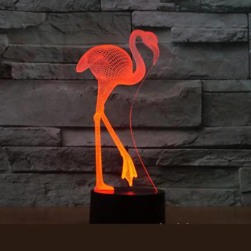 3D Led визуальный 7 цветов Изменение животных фламинго ночник настольная лампа