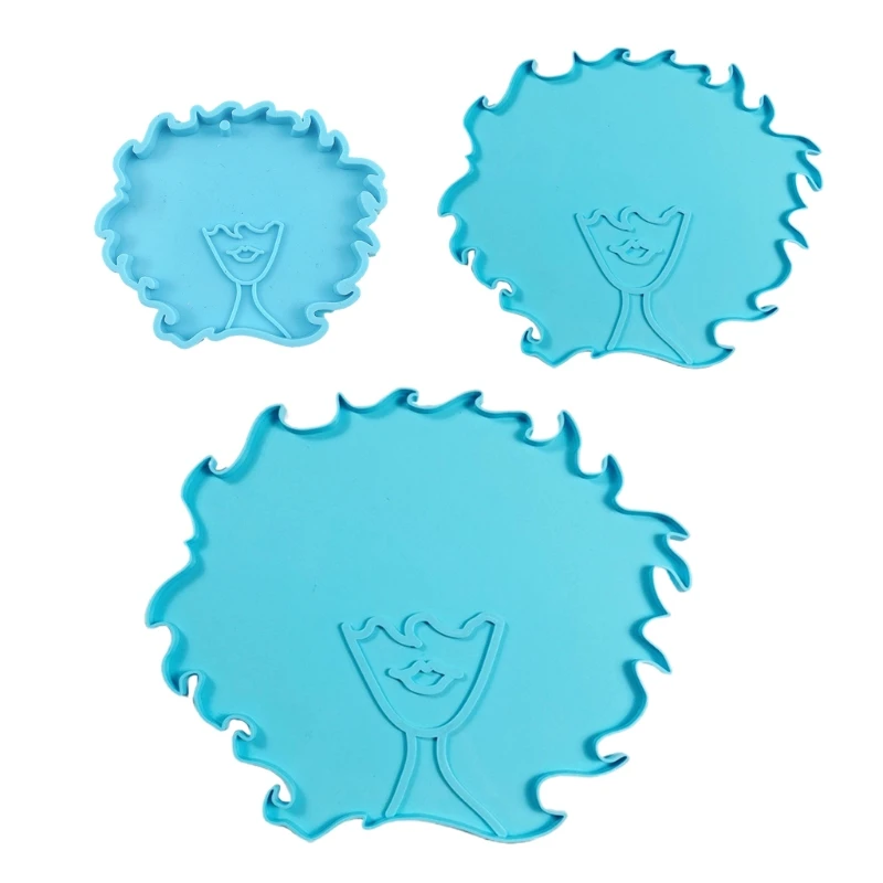 3 Pcs Afro Female Beauty HeadKeychain Epoxy Resin Mold Rolling Tray Serving Board Coaster Silicone Mould DIY Crafts Tool | Украшения и