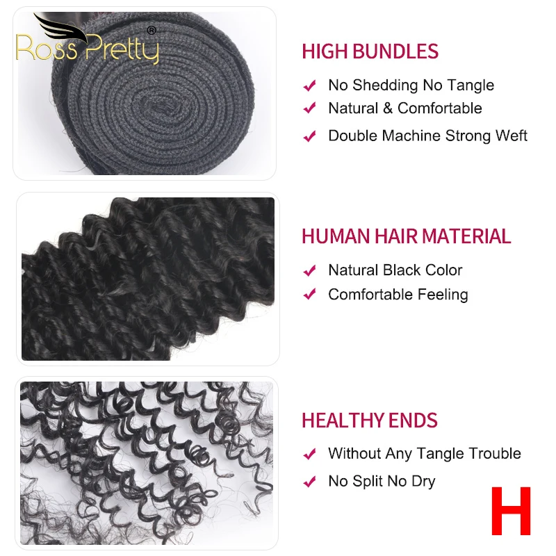 Росс Pretty Kinky Curly высокое соотношение волос пряди натуральные Remy бразильские huaman Волосы с 4*4 закрытие предварительно выщипанные