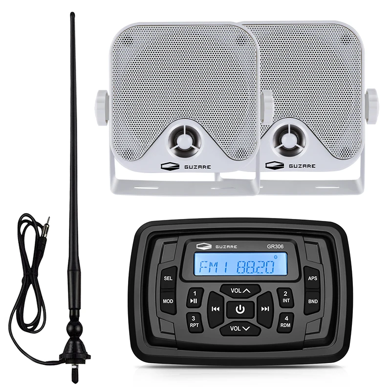 

Морской стереоприемник, водонепроницаемый лодочный радиоприемник, Bluetooth, аудио, MP3-плеер для автомобиля + 4-дюймовый морской динамик + антенна AM-FM для RV, ванны, яхты