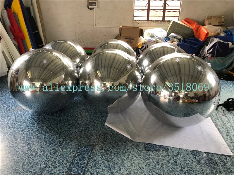 Large inflatable balloon, PVC silver inflatable mirror ball, 1 meter mirror ball for advertising decoration 3 4 foot mirror ball reflective inflatable mirror balloon
