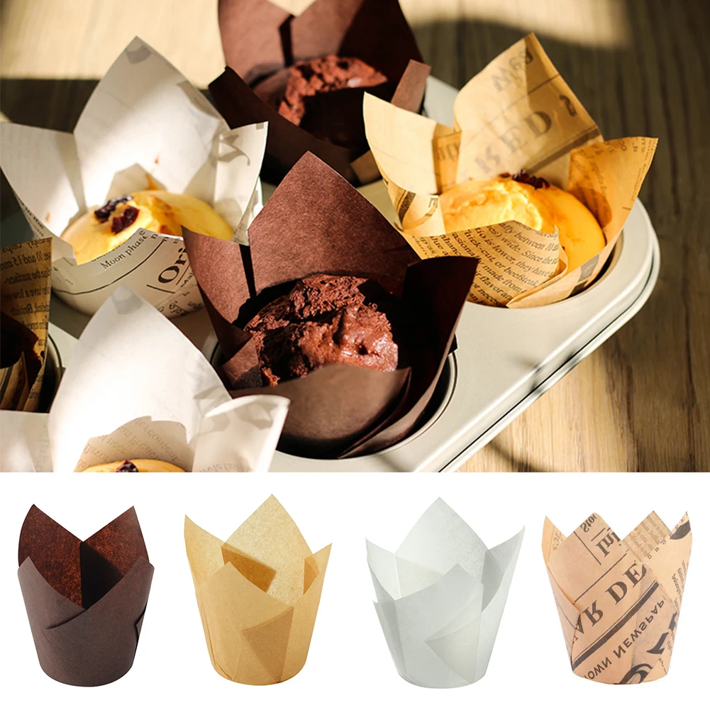 50pcs Greaseproof Paper Tray Cupcake Liners Tulip Baking Cups for Cake DIY Bakeware Pastry Tools | Дом и сад