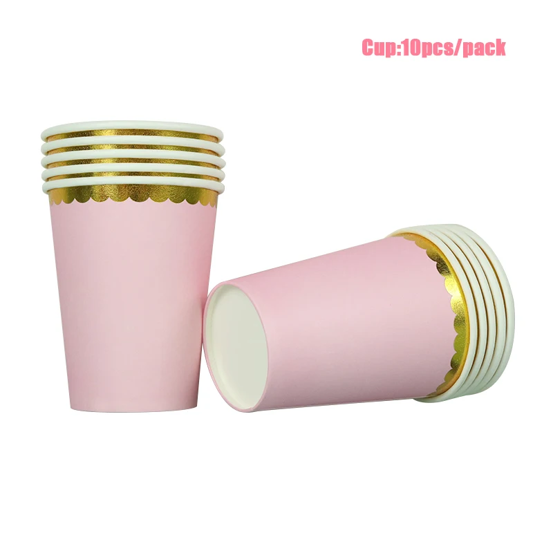 LINVIERLOVE сплошной цвет золотой обод одноразовая посуда для свадьбы День рождения фиолетовый квадратный бумажная салфетка под тарелку кружку вечерние принадлежности - Цвет: Pink Cup