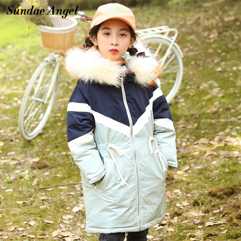 

Winter jacket for kids girl Big Fur Collar Patchwork Thicken Outerwear White Duck Down Coat For Teen Girls 5-14 Years Parkas