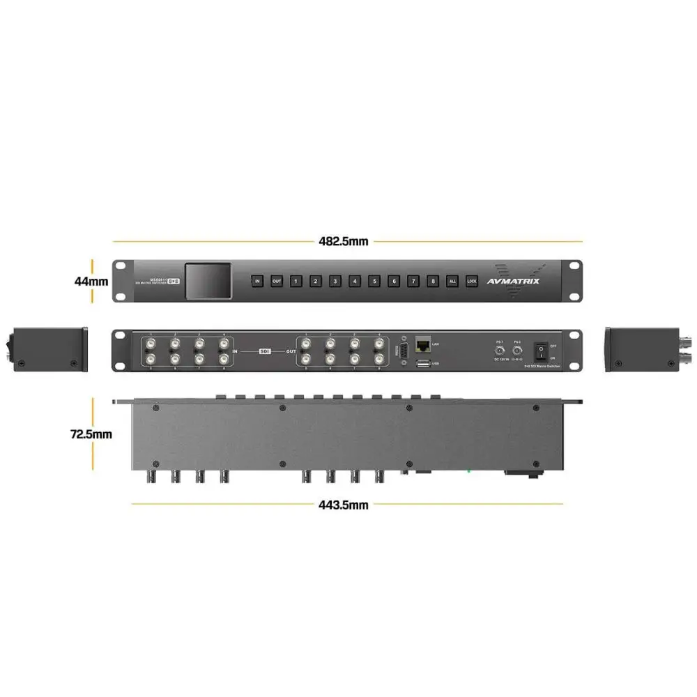 Avmatrix MSS0811 1RU 8 × 8 3G-SDI Rackmount Matrix Switcher для ТВ производства, трансляции