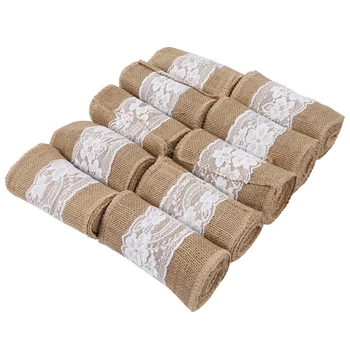 

10Pcs 240 X 15Cm Lace Burlap Chair Sashes Cover Hessian Jute Linen Rustic Tie Bowknot Wedding Party Decoration