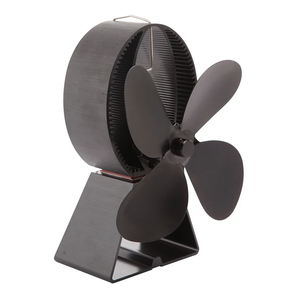 

Black Home Fireplace Fan Efficient Heat Distribution 4 Blades Heat Powered Stove Fan Log Wood Burner Quiet
