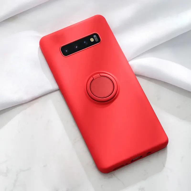 Red Силиконовый чехол с металлическим кольцом для samsung Galaxy A50 A70 A50S A70S Note 10 Pro 9 S10 E S10E S9 S8 Plus, мягкий силиконовый защитный чехол для телефона - Цвет: Red