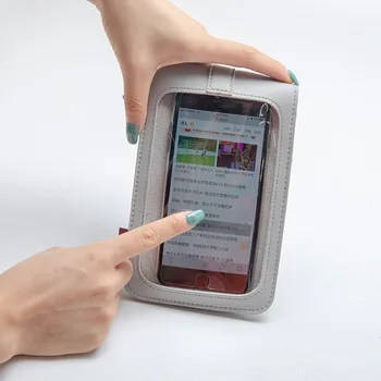 

2020 Transparent Film Back Nappa Leather Diagonal Touch Screen Mobile Phone Bag Female Student Diagonal Coin Purse Billetera New