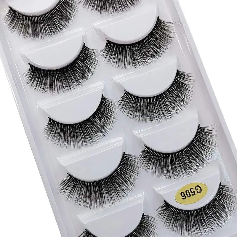 5Pairs 3D Mink Lashes Thick False Eyelashes Fluffy Wispy Crisscros Winged Tapered Eyelashes Handmade Makeup Extension Tools