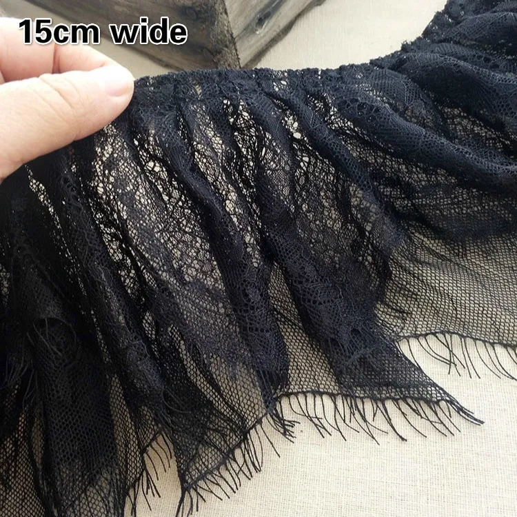 Lace Fabric Lace Garment Accessories Lace Sewing Supplies Lace Decoration Lace Accessories Lace Sewing Accessories Clothing Accessories Clothing Craft Accessories Black Widened Double Pleated Eyelashes Tulle Lace DIY Ladies Girls Children's Clothing Skirt Cuffs Sewing Trend Trim
