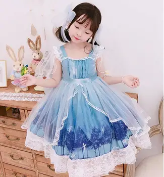 

2020 New Children Baby Fairy Lace Mesh Blue Dresses , Girls Princess Sweet Party Clothes 5 Pieces/lot Wholesale