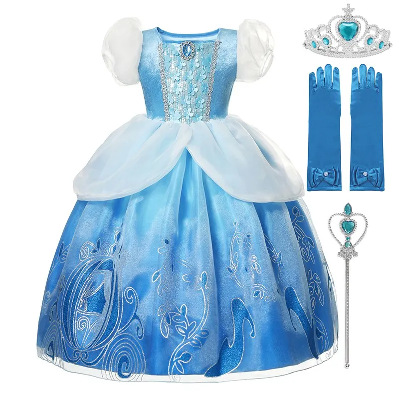 Dress Set 01 MUABABY; роскошное платье принцессы Золушки для девочек; платье с рукавами-фонариками и блестками; Детский костюм для вечеринки на Хэллоуин - Цвет: Dress Set 01