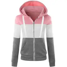 Женская Спортивная повседневная куртка с длинным рукавом, верхняя одежда, тонкая цветная Лоскутная куртка с капюшоном и карманом, пальто, осенняя Толстовка Harajuku, одежда