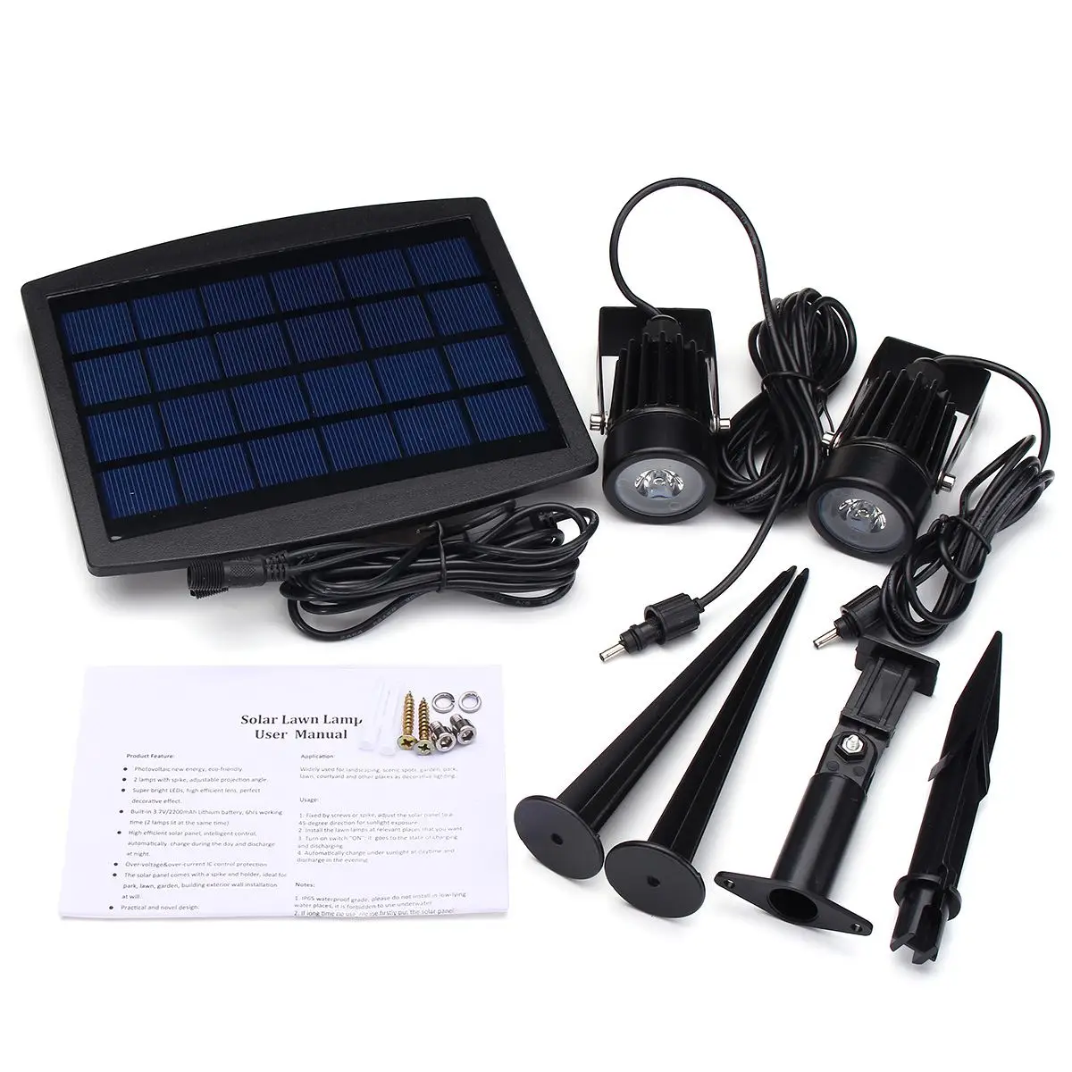 Waterproof IP65 LED Solar Powered Lawn Lamp Two Spotlights Outdoor Garden Lawn Yard Porch Walkway Lamps