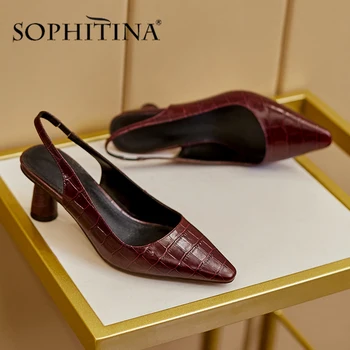 

SOPHITINA New Office Women Pumps High Quality Cow Leather Pointed Toe Slingbacks Comfortable Shoes Handmade Fashion Pumps SO425