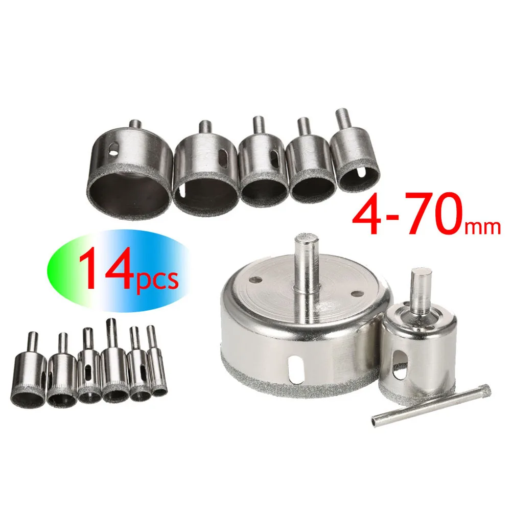 

4-70mm Wholesales 14Pcs Diamond Drill Bits Set Hole Saw Cutter Tool Glass Marble Granite Use for Glass, Marble, Tile or Granite