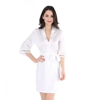 

Summer New Short Robe Female Kimono Bathrobe Gown Loose V-neck Sleepwear Nightgown With Belt Casual Soft Sleepwear Home Clothing