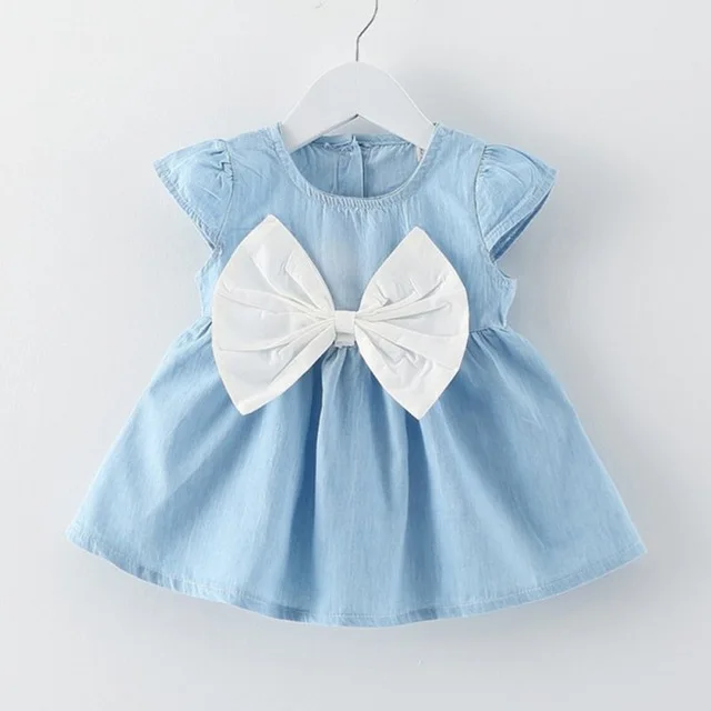 Милое Ковбойское мини-платье с бантом для маленьких девочек одежда для малышей модные вечерние платья с короткими рукавами в летнем стиле - Цвет: G10-White