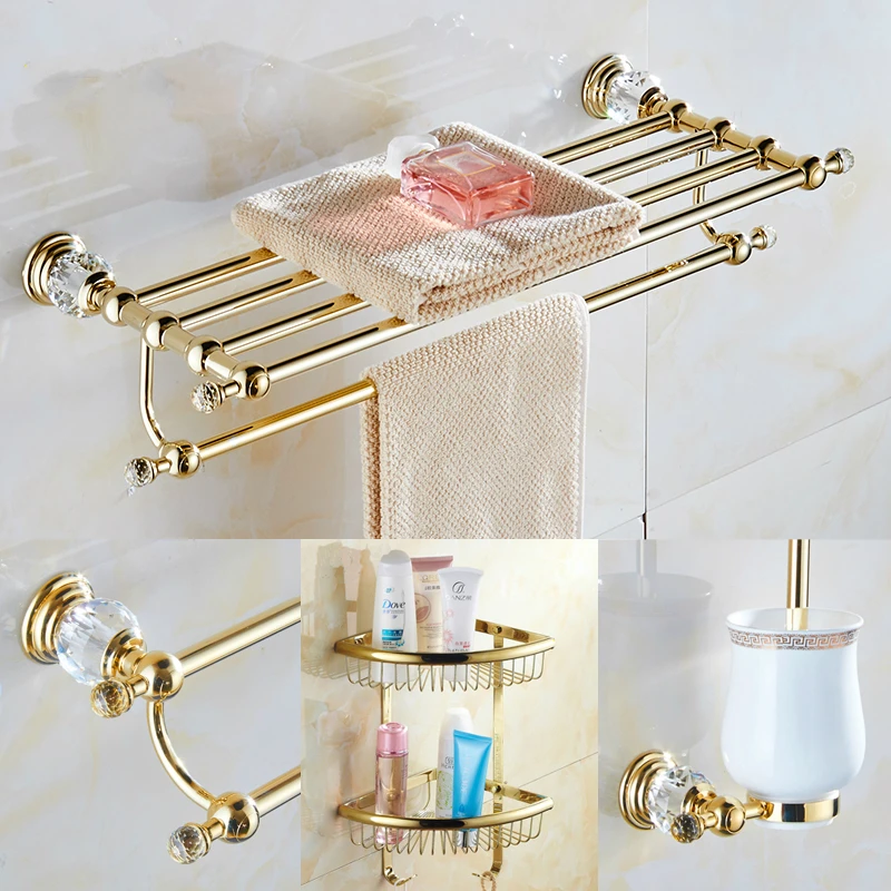 

Towel Ring Bathroom Accessories Set Polished Brass Towel Rack Wall Mounted Soap Dish Ceramic Towe Bar Corner Shelf