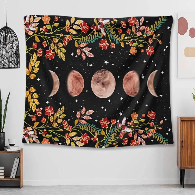 Moon Phase Flower Tapestry Living Room Bedroom Home Decorative Cloth Background Decoration Accessories | Дом и сад