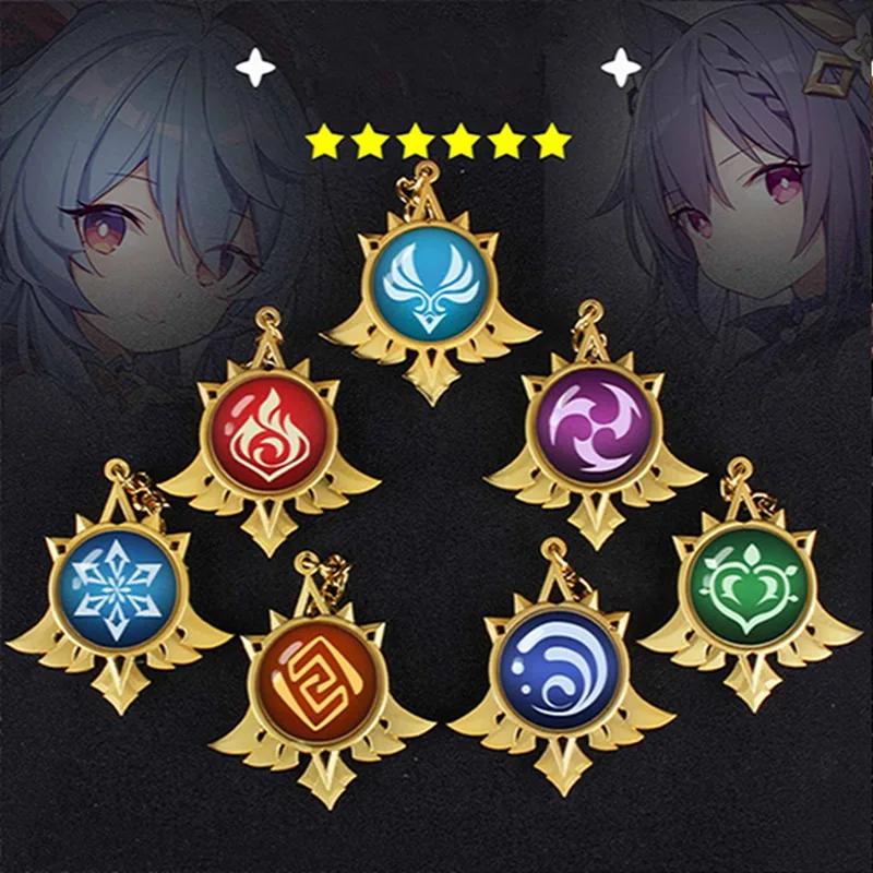 Anime Metal Keychain Genshin Impact Venti Paimon Player Diluc Klee Man Key Chain For Womens Cute Bag Pendant Key Ring Gift