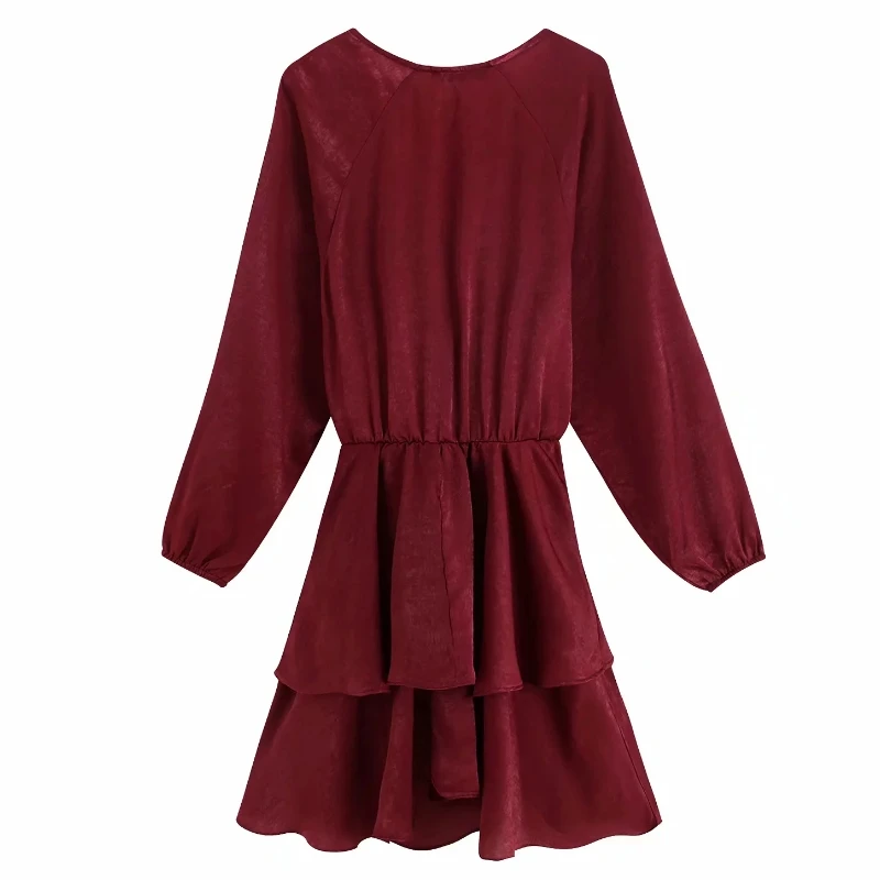 Najtaniej 2019 kobiety elegancki krzyż v neck wiązane casual linia sukienka kobiet z długim rękawem kaskadowe ruffles vestidos jesienne sukienki DS2795