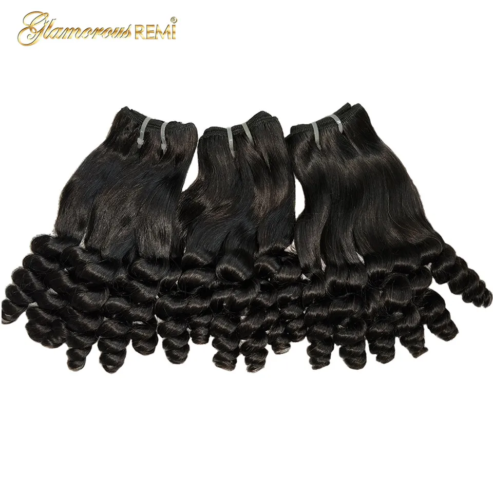 Brazilian Human Hair Bundles Funimi Hair Weaves Customized Double Drawn Bouncy Curl Remy Hair Extensions For Woman Natural Color