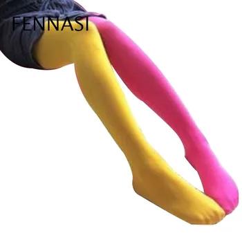 

FENNASI Winter Women Nylon Stocking Tights Candy Color Women Warm Patchwork Footed Tights Thin Legs Collant Sexy Female Tights