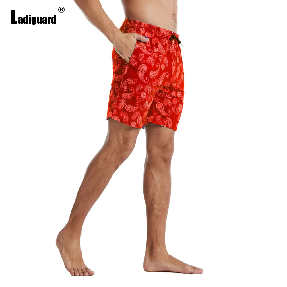 Ladiguard Plus size Men Leisure Pea Print Shorts Summer Fashion Pockets Design Shorts Male Casual Drawstring Beach Short Pants smart casual shorts Casual Shorts