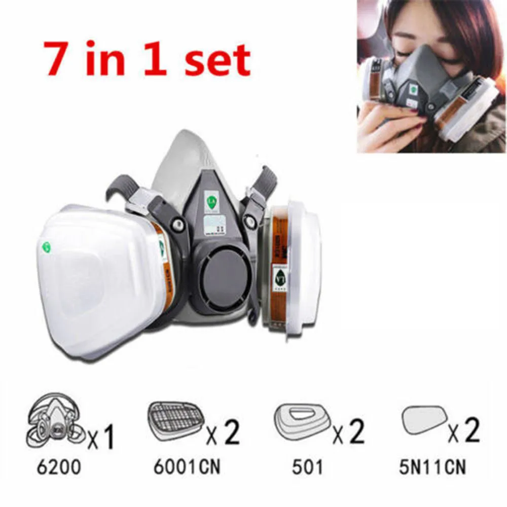 

7Pcs/set 6200 Half Face Cover Painting Spraying Safety Protective Gas Cover Mask Replacement Cartridges