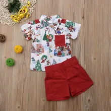 Комплект одежды для маленьких мальчиков, Рождественская рубашка+ шорты, детский комплект одежды с Санта Клаусом для детей 1, 2, 3, 4, 5, 6, 7 лет