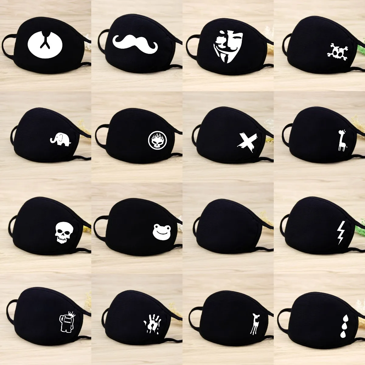 

1PCS Dustproof Mouth Mask Pop Cotton Face Mouth Mask Cartoon Face Reusable Fabric Anti Pollution Mask Party Masks New Year