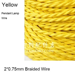 Vintage Twisted Fabric Electrical Wire - Copper Textile Pendant Lamp Cord, Various Lengths - 2m (Yellow)