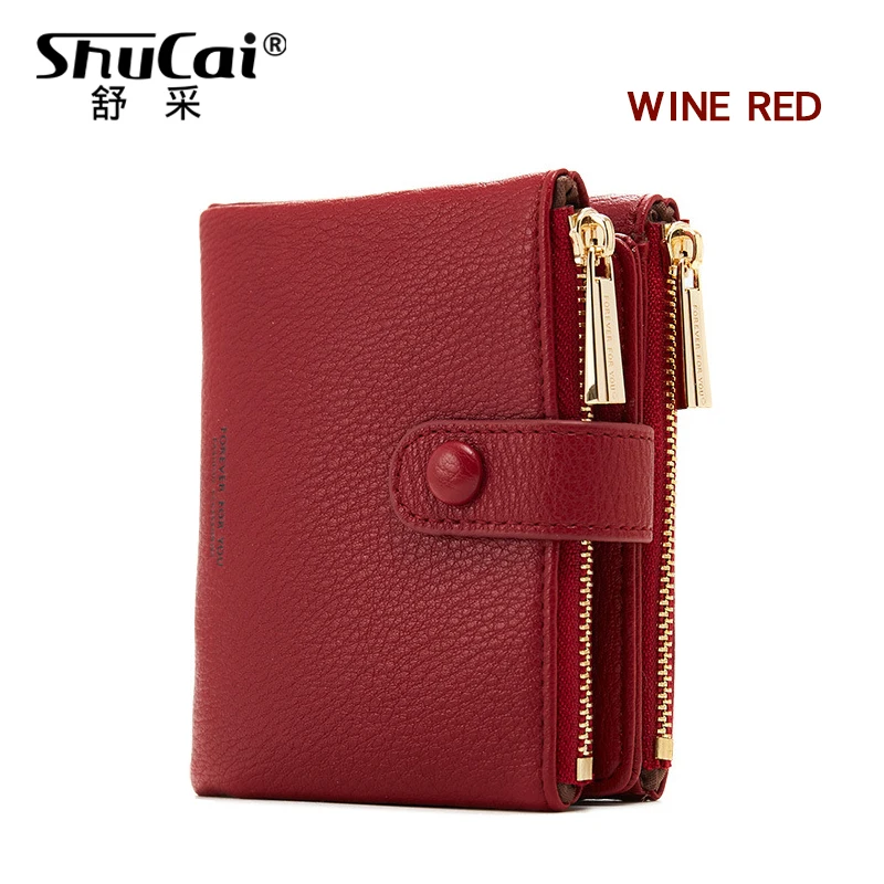 WINE RED SHUCAI модный кожаный женский кошелек на молнии, кошелек для монет, Женский кошелек и маленький кошелек, женские кошельки, держатель для карт, короткие Carteras - Цвет: WINE RED