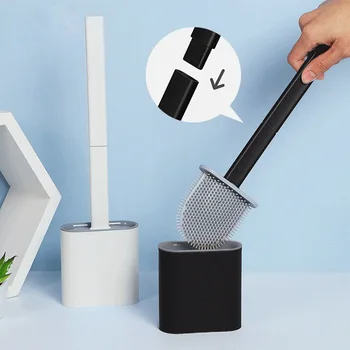 Soft TPR Silicone Head Toilet Brush with Holder Black Wall mounted Detachable Handle Bathroom Cleaner Durable